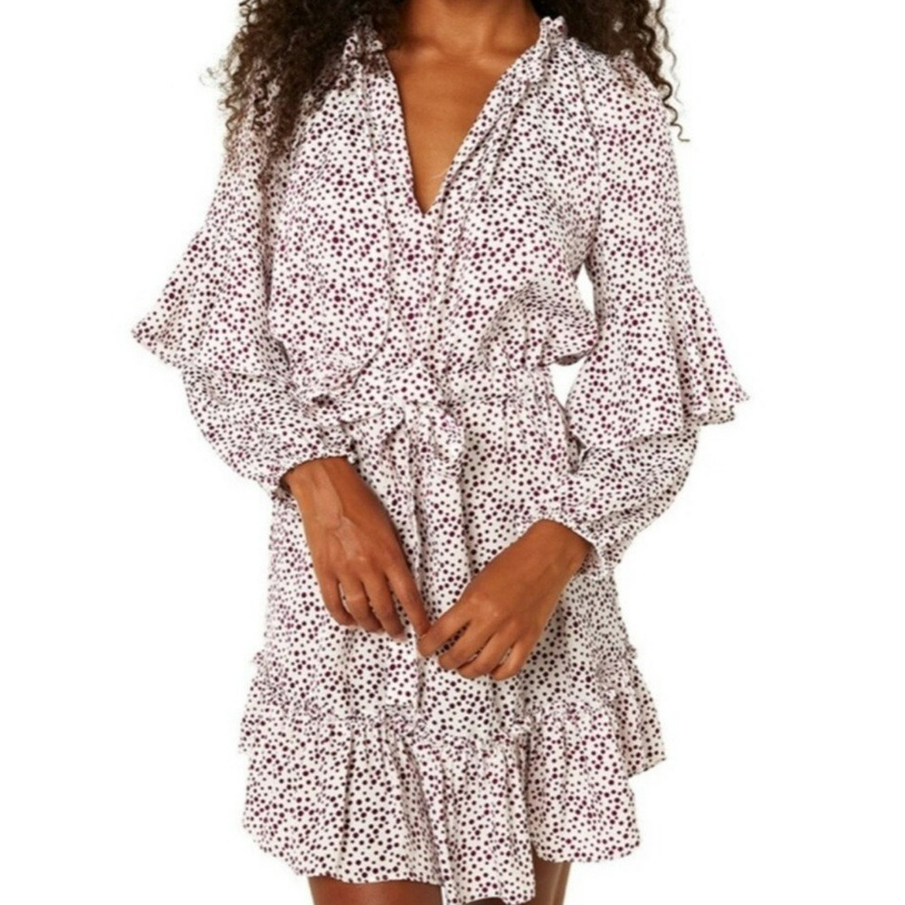 Misa Los Angeles Nehda Ruffle Dress Size Large Purple Polka Dot Boho Flirty - Picture 13 of 13